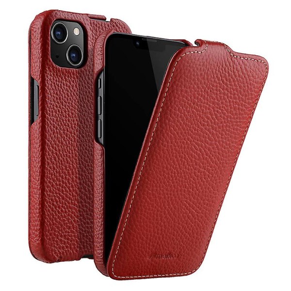 För Iphone 14 Läder+pc Skal Vertical Flip Litchi Texture Protection Cover Red