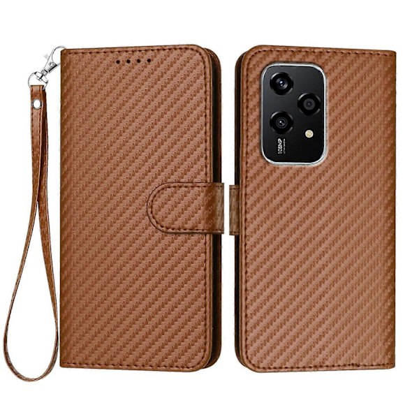 For Honor 200 Lite Plånboksfodral med Rem Kolfibertextur Läder Mobilskal Multicolor Coffee