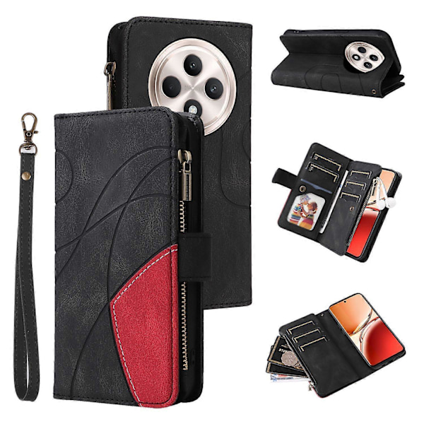 KT Multi-Function Series-5 Etui til Oppo Reno12 F 5G Lynlås Pung Læder Telefon Cover Stativ Multicolor Style A
