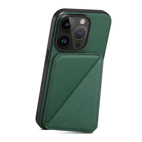 Kickstand phone case för Iphone 12 Pro Max 6,7" Calf Texture Pu+pc+tpu telefonskal med kortplats Green