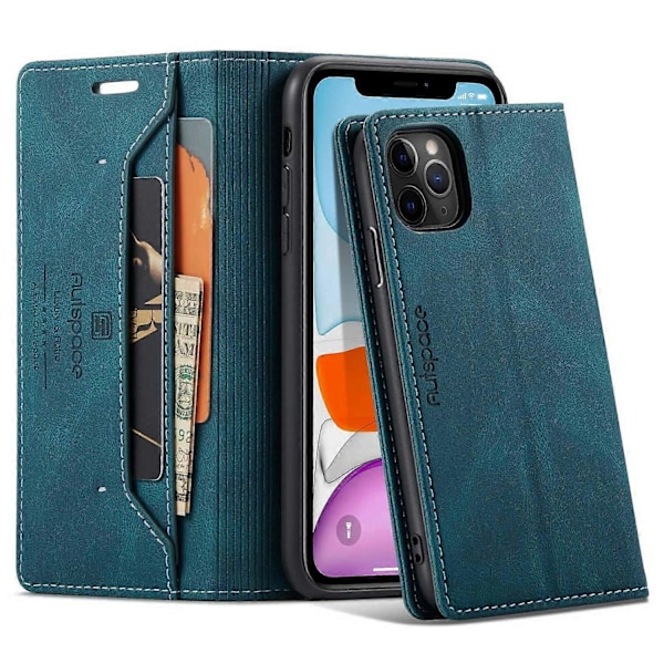 AUTSPACE A01-serien för iPhone 11 Pro 5,8 tum PU Läderfodral RFID-blockerande Plånboksställ Flipskydd Multicolor Style C