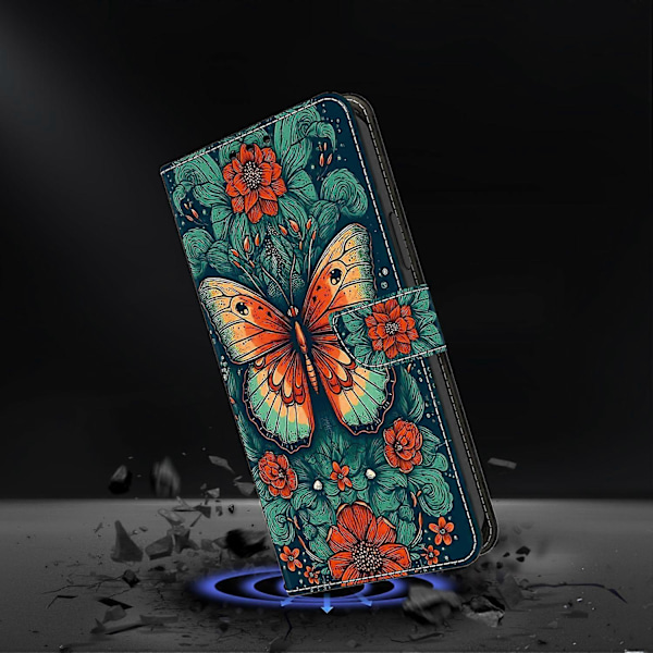 För iPhone 16 Skal Mönstertryckt Skyddande Läder Flip Fodral - Panda Multicolor Flower Butterfly