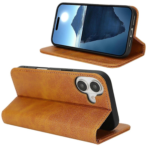 Fodral för iPhone 16 Plus PU Läder Kalvtextur Magnetisk Stängning Smart Telefonskydd Multicolor Style D