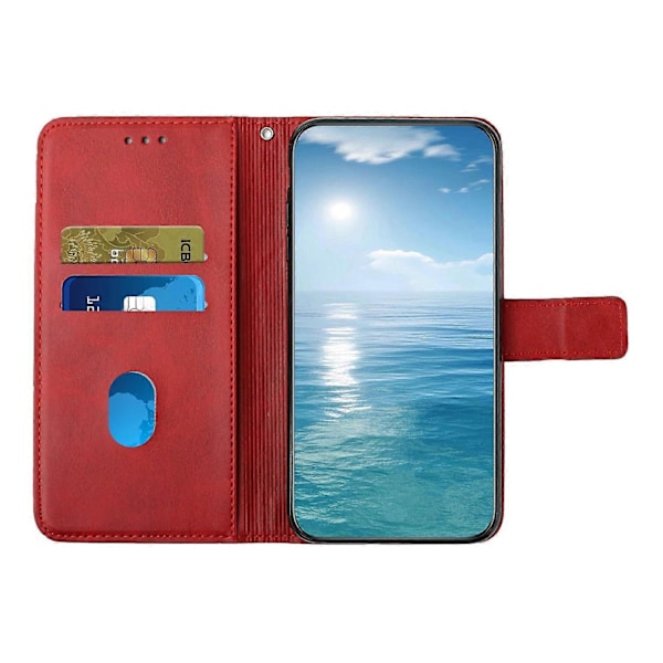 Samsung Galaxy A06 Nahkakotelo Linjakuvio Lompakko Puhelinkotelo - Musta Multicolor Red