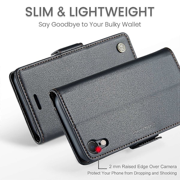 CASEME 023 Serie Til iPhone XR 6.1 tommer Læder Wallet Flip Stand Case RFID Blokerende Telefon Cover