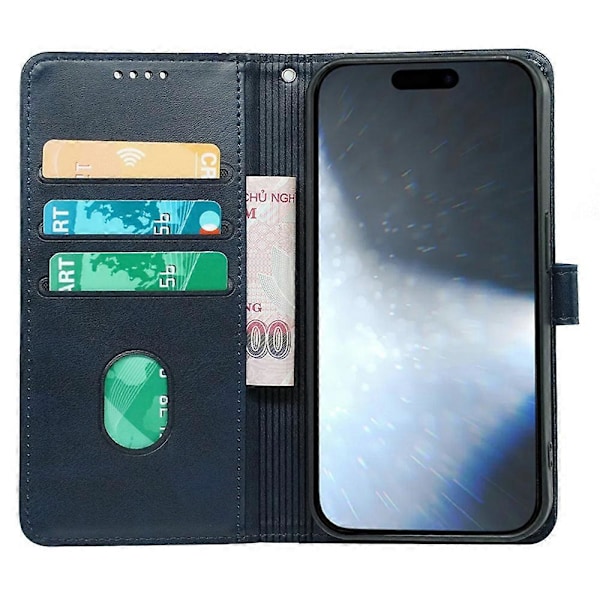 Kalveskinds tekstur læder etui med stativ i bogstil til iPhone 16 Plus Multicolor Style D