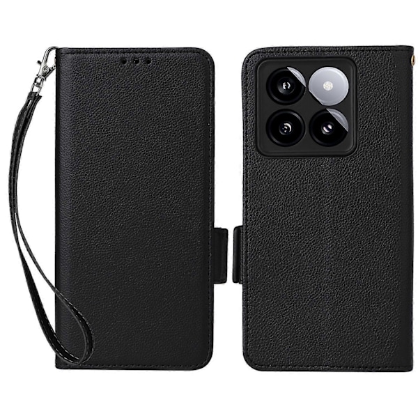 Til Xiaomi 14T Pro Etui Litchi Tekstur PU Læder Wallet Flip Telefon Cover - Grå Multicolor Black