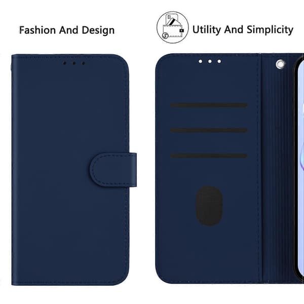 Solid farve tegnebog læder telefoncover med rem til Realme GT7 Pro Racing 5G Multicolor Navy Blue
