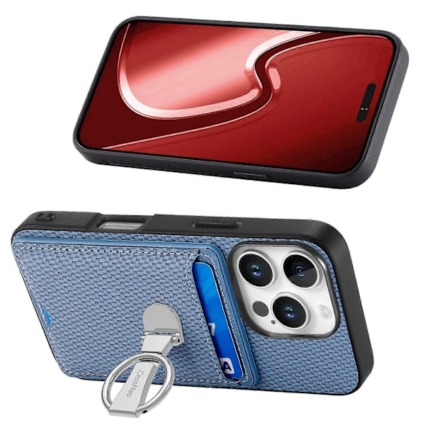 C1-9 Fodral till iPhone 16 Pro med Ställ Läder Kortfack Baksida Kolfibertextur - Grön Multicolor Blue