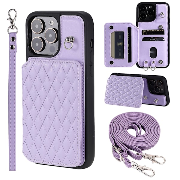 Stötsäkert case för Iphone 15 Pro Rfid Blockering anti-scratch Pu+tpu cover med remmar Purple