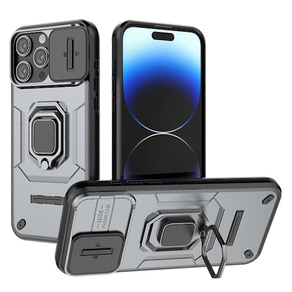 Stöttåligt Skal för iPhone 14 Pro Max, PC+TPU Telefonfodral Skjutbart Linsskydd Ställ Baksida Multicolor Style B