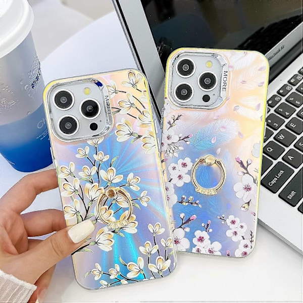 iPhone 15 Pro Max -kotelo, kukkakuvioinen lasertekstuuri, puhelimen takakansi rengaspidikkeellä Multicolor Style Q