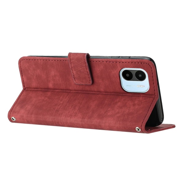För Xiaomi Redmi A1 4g / A2 4g Skin-touch läder phone case linjer med tryckt stativ Cover Red