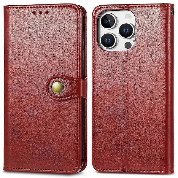 Læder telefoncover med pung, stativ og håndledsrem til iPhone 16 Pro Max - Grøn Multicolor Red