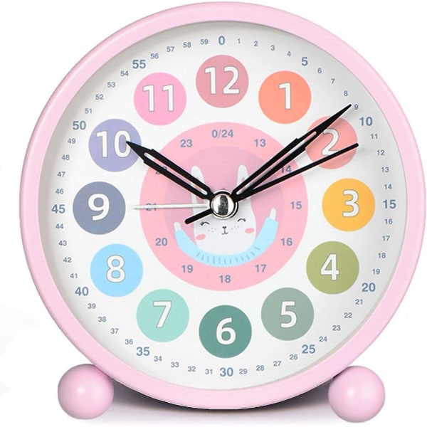 Barnväckarklocka för flickor,små väckarklockor vid sängen för sovrum, söta inlärningstid väckarklockor Batteridriven (rosa kanin)