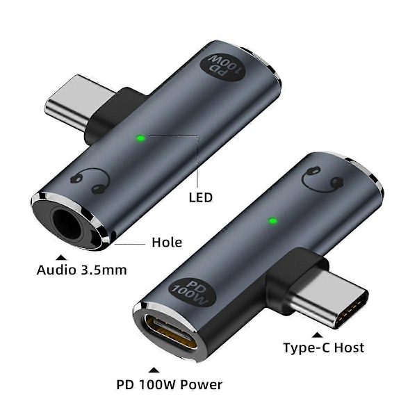 UC-075-PD Typ-C till 3,5 mm Ljud DAC AUX Musik + 100W PD Ström CS201 Chip Adapter för Laptop Tablet P