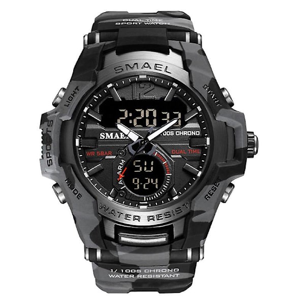 Smael Sport Digitala klockor För Män Army Kamouflage Simning Armbandsur Väckarklocka Kalender Led Bakgrundsbelysning Dual Time Watch 1805 Camo Gray