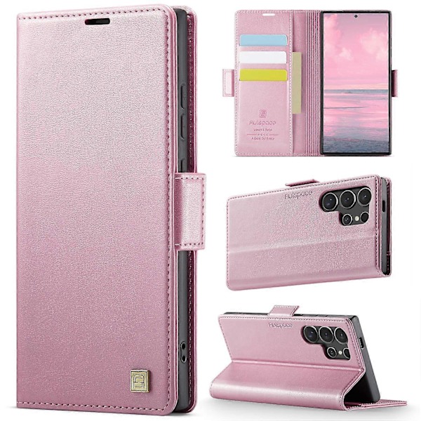 För Samsung Galaxy S23 Ultra Fodral AUTSPACE A11 RFID-blockerande Retro Läder Mobiltelefon Plånboksfodral Multicolor Pink