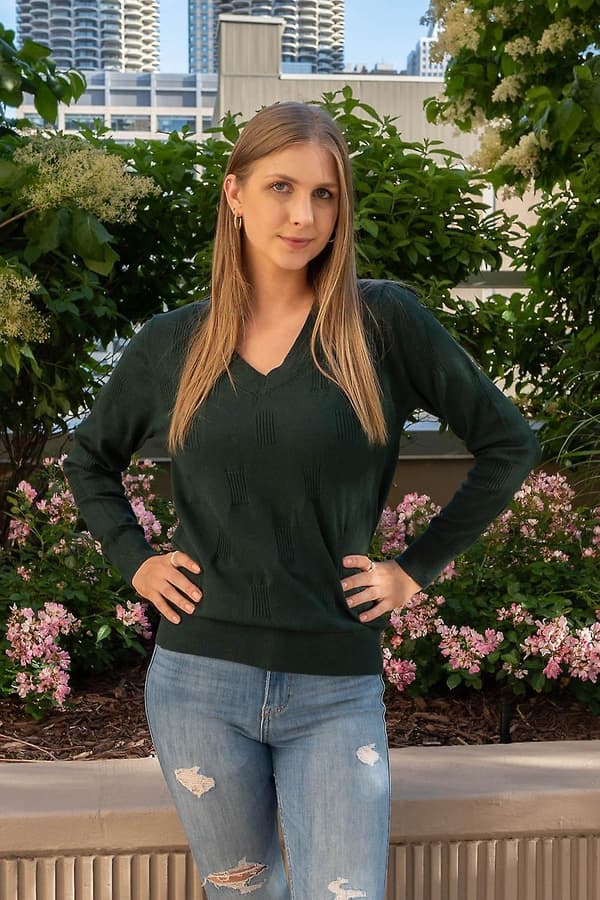 Dammode höstmode 2023 V-ringad Långärmad tröja Stickad Casual tröja Toppar Mysiga moln Green Medium