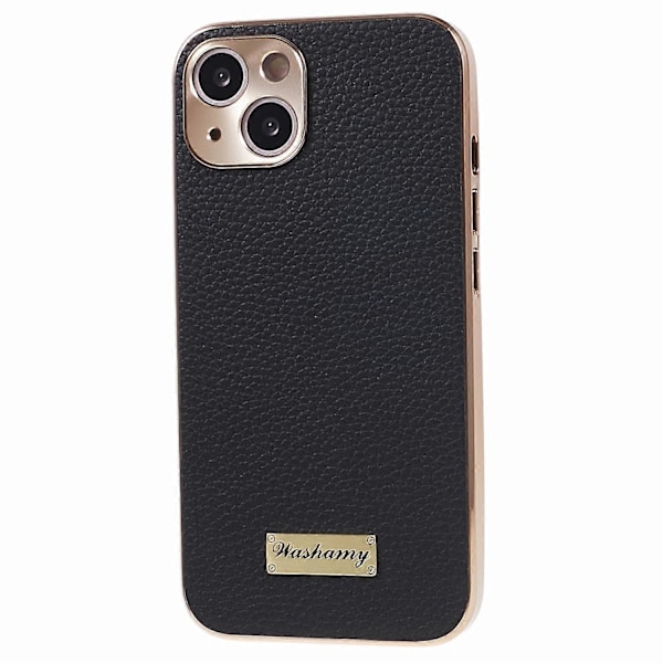 Äkta Läderfodral för iPhone 13 6.1 tum, Ko Läder+PC+TPU, Mobilskal med Elektropläterad Ram Multicolor Style B