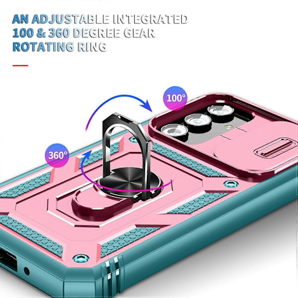 Samsung Galaxy A54 5G PC TPU -kotelo, jossa jalusta, iskunkestävä suojus korttipaikalla ja linssinsuojalla Multicolor Style C
