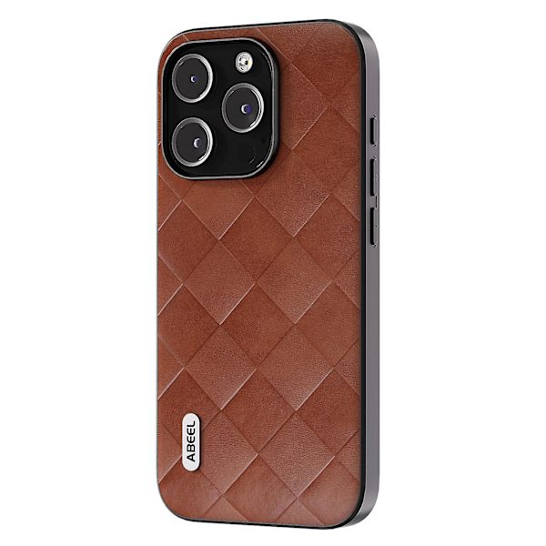 För Iphone 15 Pro Max repsäkert Pu-läderbelagd Pc+tpu Phone case Grid Texture Cover Brown