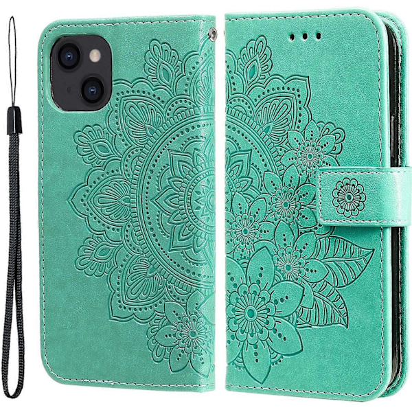Tåligt Plånboksfodral med Blomstermönster, Läder, Ställfunktion för iPhone 13 6.1 tum