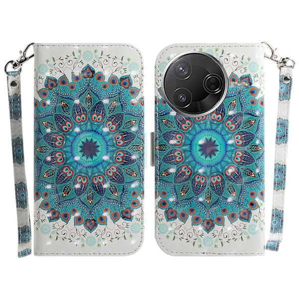 Til Xiaomi Poco F7 Pro 5G/ F7 Ultra 5G/ Redmi K80 Pro 5G/ K80 5G Etui Mønsterprint Læderpung Multicolor Peacock Wreath