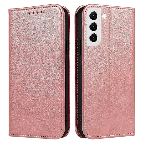 Fallsäkert phone case för Samsung Galaxy S21 Fe 5g , Pu läder plånboksställ Business Style Cover Rose Gold