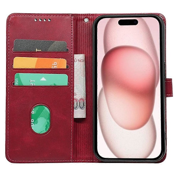 Nothing Phone (3a) Pro -kotelo, vasikannahkajäljitelmä, nahkainen jalustallinen kirjatyylinen puhelinkotelo Multicolor Red