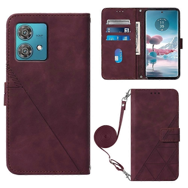 Læderetui med skulderrem, pung og stativ til Motorola Edge 40 Neo 5G Multicolor Wine Red