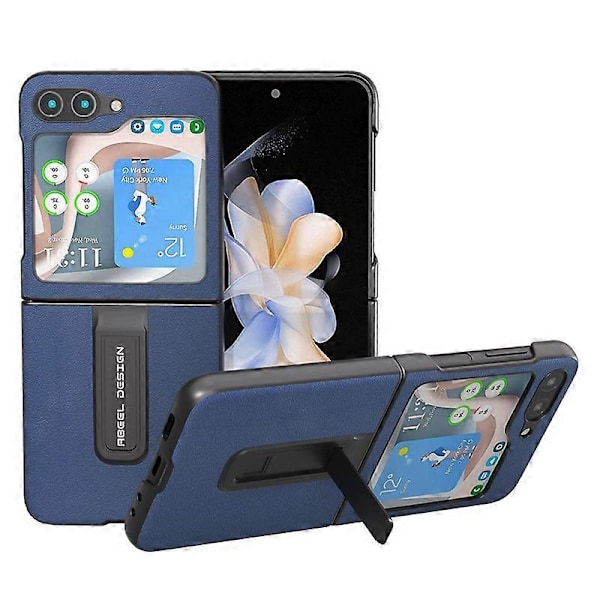 Til Samsung Galaxy Z Flip5 5G Støtteben Nappa Tekstur Etui Ægte Koskindslæder+PC Telefoncover Multicolor Style A