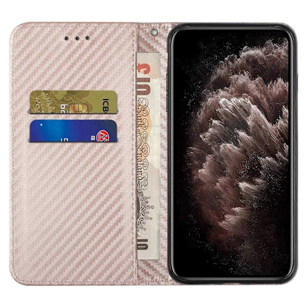 Til iPhone 15 Pro Max Kulfibertekstur PU Læder+TPU Wallet Case Foldbart Stativ Telefon Cover Multicolor Style C