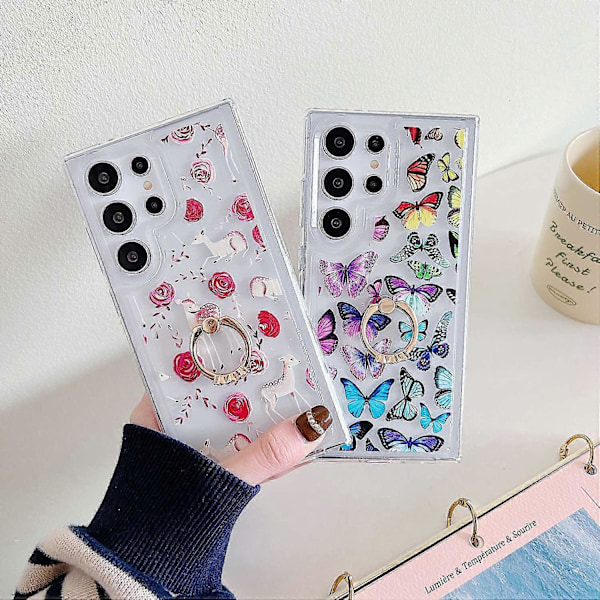 Skal för Samsung Galaxy S25 Ultra med Ringstativ Mönster TPU Airbag Telefonskydd Multicolor Style F