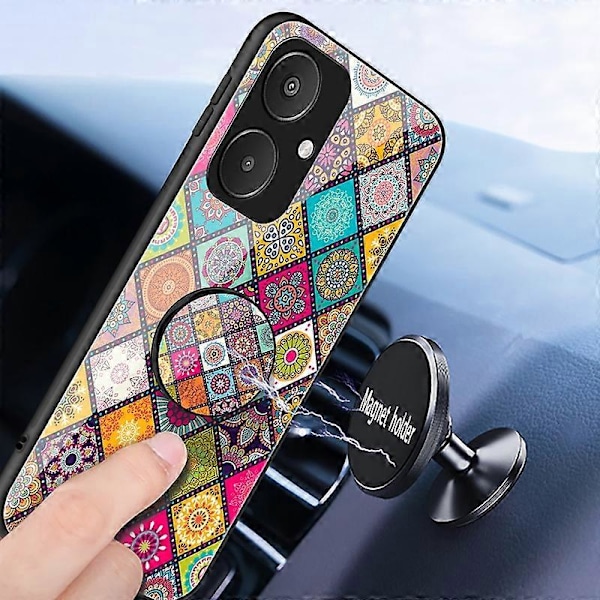 Til Xiaomi Redmi 13C 5G/13R 5G/Poco M6 5G Hærdet Glas Cover Blomstermønster Støtteben Cover Multicolor Checkered Pattern