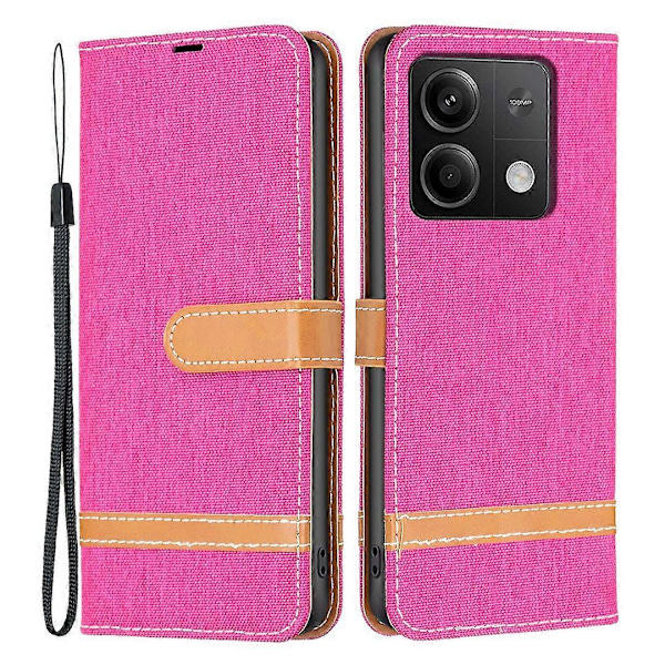 För Xiaomi Redmi Note 13 5G Läder Telefonfodral Plånboksfodral Jeans Tyg Sömnad Multicolor Rose
