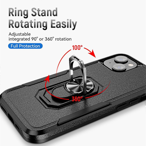 iPhone 15 PC+TPU Iskunkestävä Suojakuori Pudotussuojaava Puhelinkotelo Sormuksella ja Jalustalla Multicolor Style D