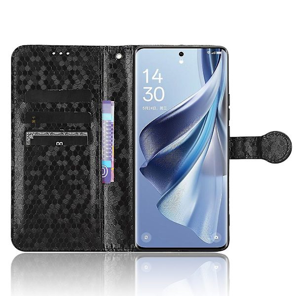 Til Oppo Reno10 Pro+ 5g PU Læder Wallet Mobil Case Dot Præget Flip Stand Telefon Cover Black