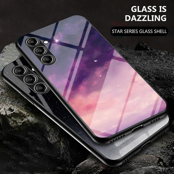 För Samsung Galaxy S23 Fe Stjärnhimmelsmönster härdat case Pc+tpu anti-scratch cover Cosmic Starry Sky