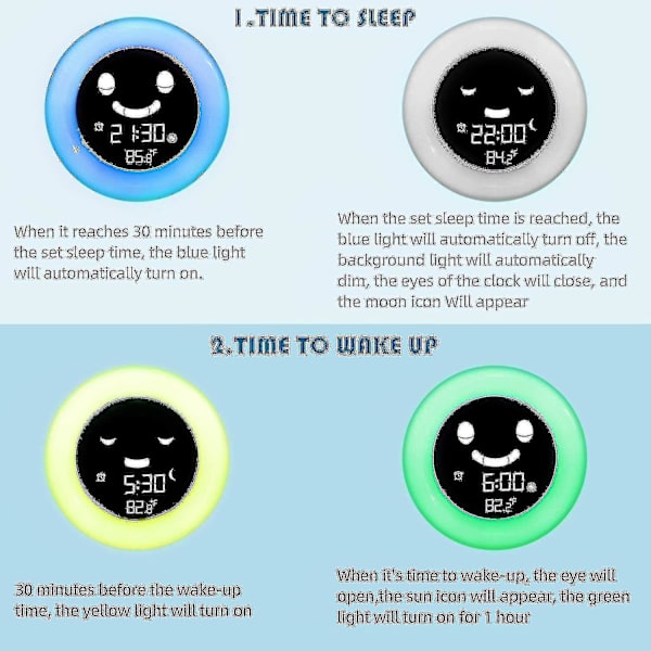 Wake Up Light Väckarklocka, Yi Sun Barn Sovträning Klocka Väckarklocka Nattljus För Barn Al