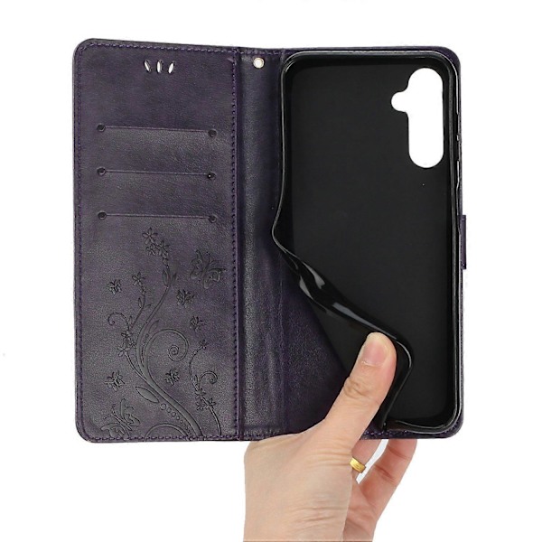 För Samsung Galaxy S24 FE Fodral PU Läder Plånboksfodral med Rem - Grå Multicolor Dark Purple