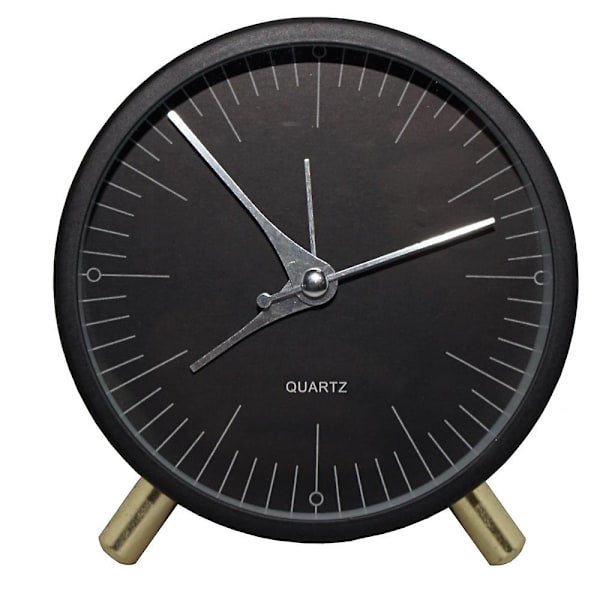 Enkel metall Quartz Väckarklocka Rund Kreativ Student Skrivbordsklocka Svart