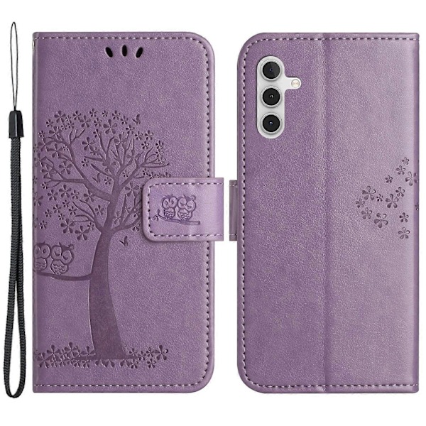 Til Samsung Galaxy A15 5G Etui Ugle Træ Præget Læder Flip Telefon Cover med Pung Multicolor Style D