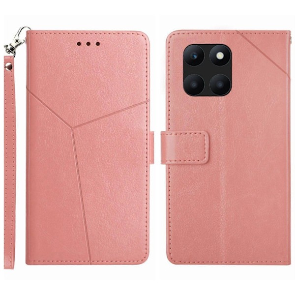 Wallet Case til Honor X6a 4G, Y-formet Linje Præget Stand Telefon Cover PU Læder Shell Multicolor Style C