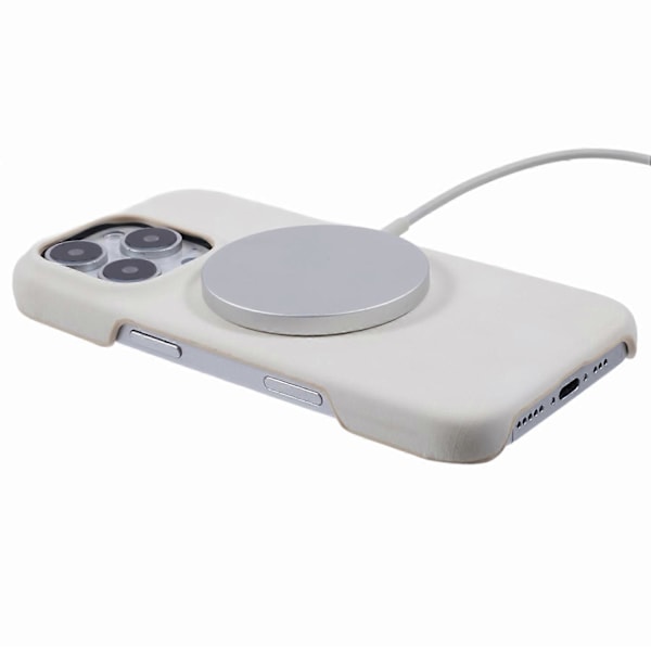 Skal för iPhone 16 Pro Max Kompatibelt med MagSafe, Hudvänligt Läder + PC Baksida - Grå Multicolor White