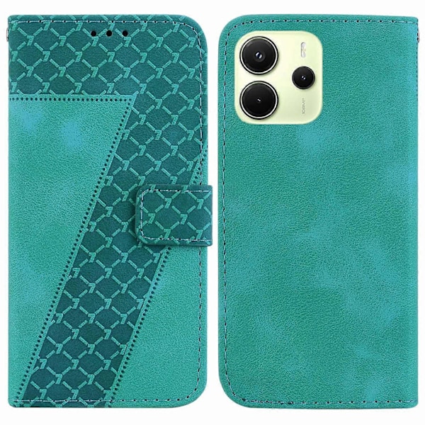 Til Xiaomi Redmi Note 14 4G Stand Case 7-Formet Mønster Præget Læder Telefon Cover Multicolor Green