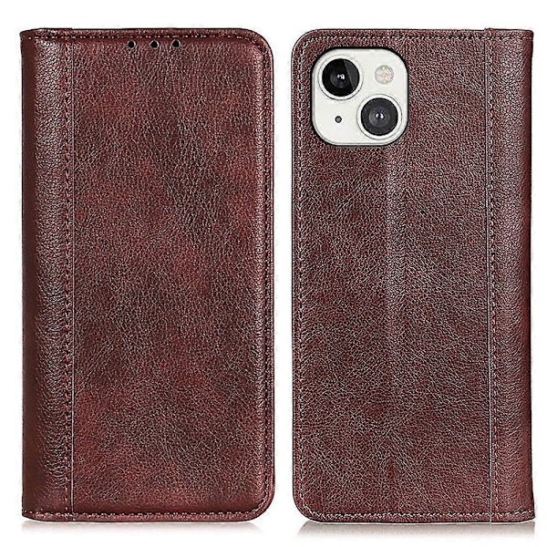 Litchi-texturerat plånboksfodral i spaltläder med magnetisk absorption och stativ för iPhone 13 6,1 tum