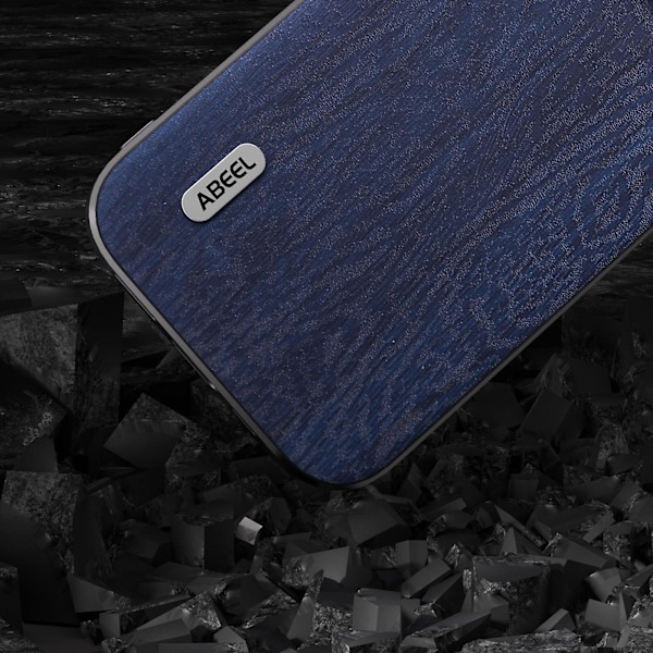Phone case för Iphone 15 Plus, Wood Texture Pu-läderbelagd Pc+tpu cover Blue