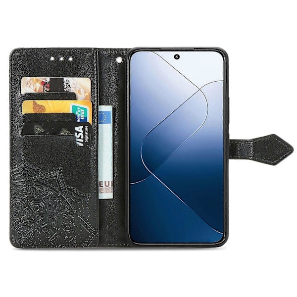 Til Xiaomi 14T Etui Mandala Præget Design Læder Wallet Telefon Cover - Grøn Multicolor Black