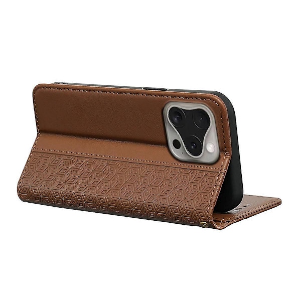 Plånboksfodral för iPhone 16 Pro Stark Magnetisk Rutmönstrad Präglad Läder Flip Cover Multicolor Brown